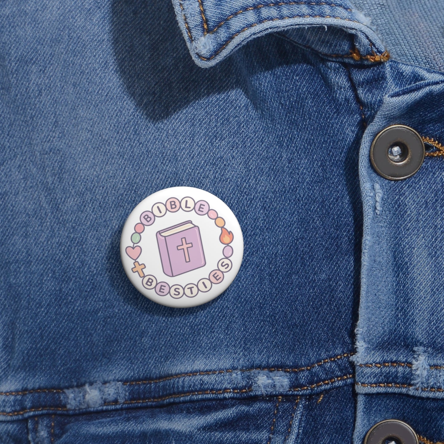 Bible Besties Pin Button — Cute Pastel Christian Enamel-Style Badge