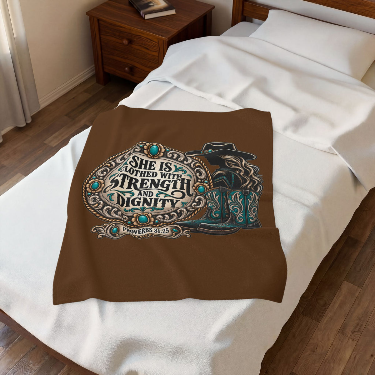 She Is Clothed with Strength and Dignity Velveteen Plush Blanket