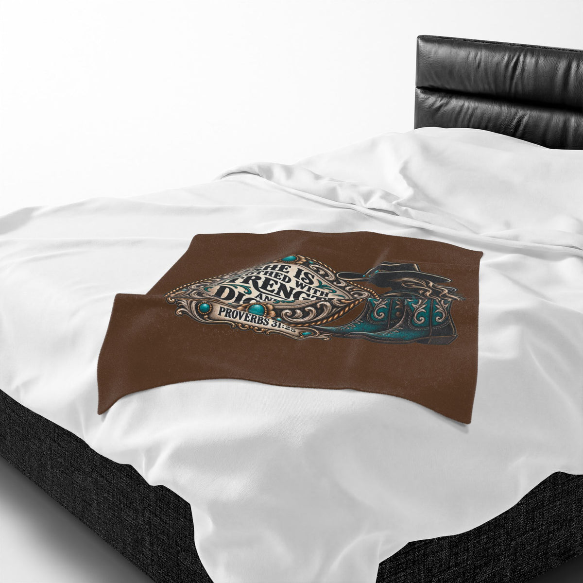 She Is Clothed with Strength and Dignity Velveteen Plush Blanket