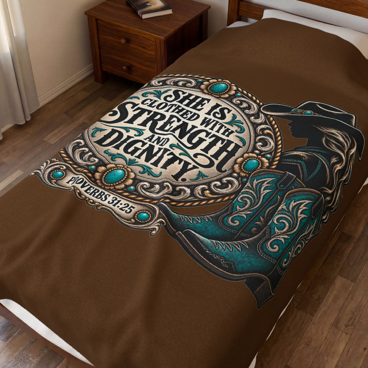 She Is Clothed with Strength and Dignity Velveteen Plush Blanket