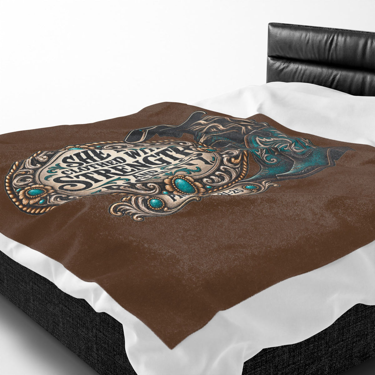 She Is Clothed with Strength and Dignity Velveteen Plush Blanket
