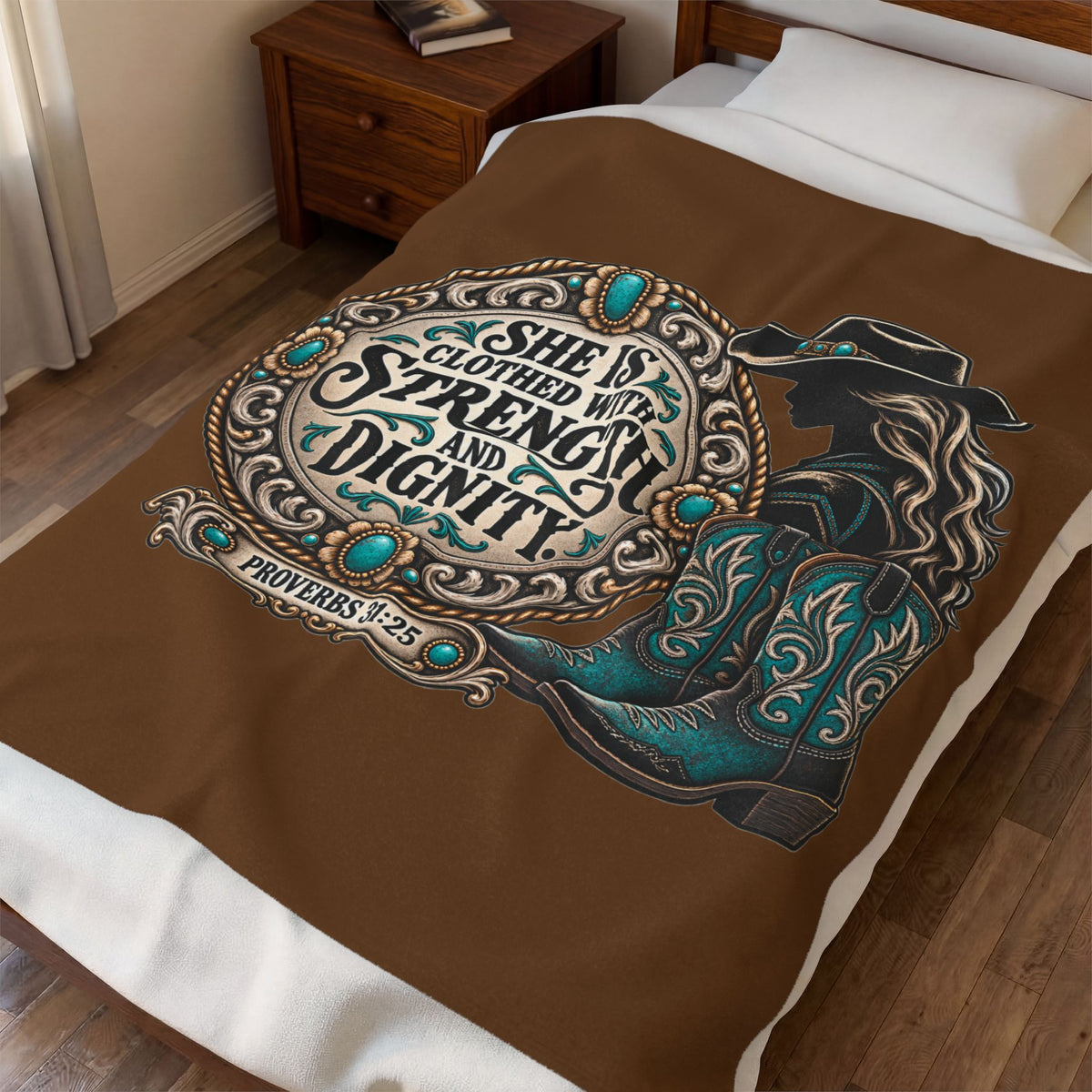 She Is Clothed with Strength and Dignity Velveteen Plush Blanket
