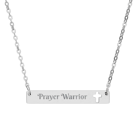 Engravable Cutout Cross Bar Necklace — Personalized 'Prayer Warrior' Pendant