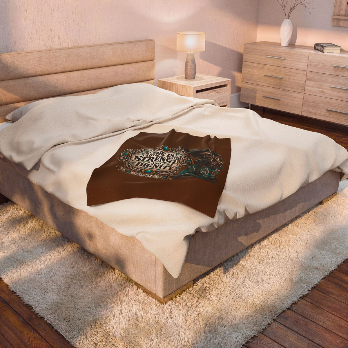 She Is Clothed with Strength and Dignity Velveteen Plush Blanket
